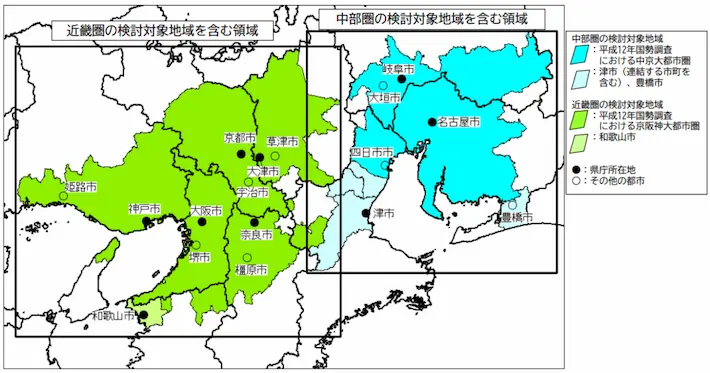 中部圏・近畿圏直下地震の被害想定区域